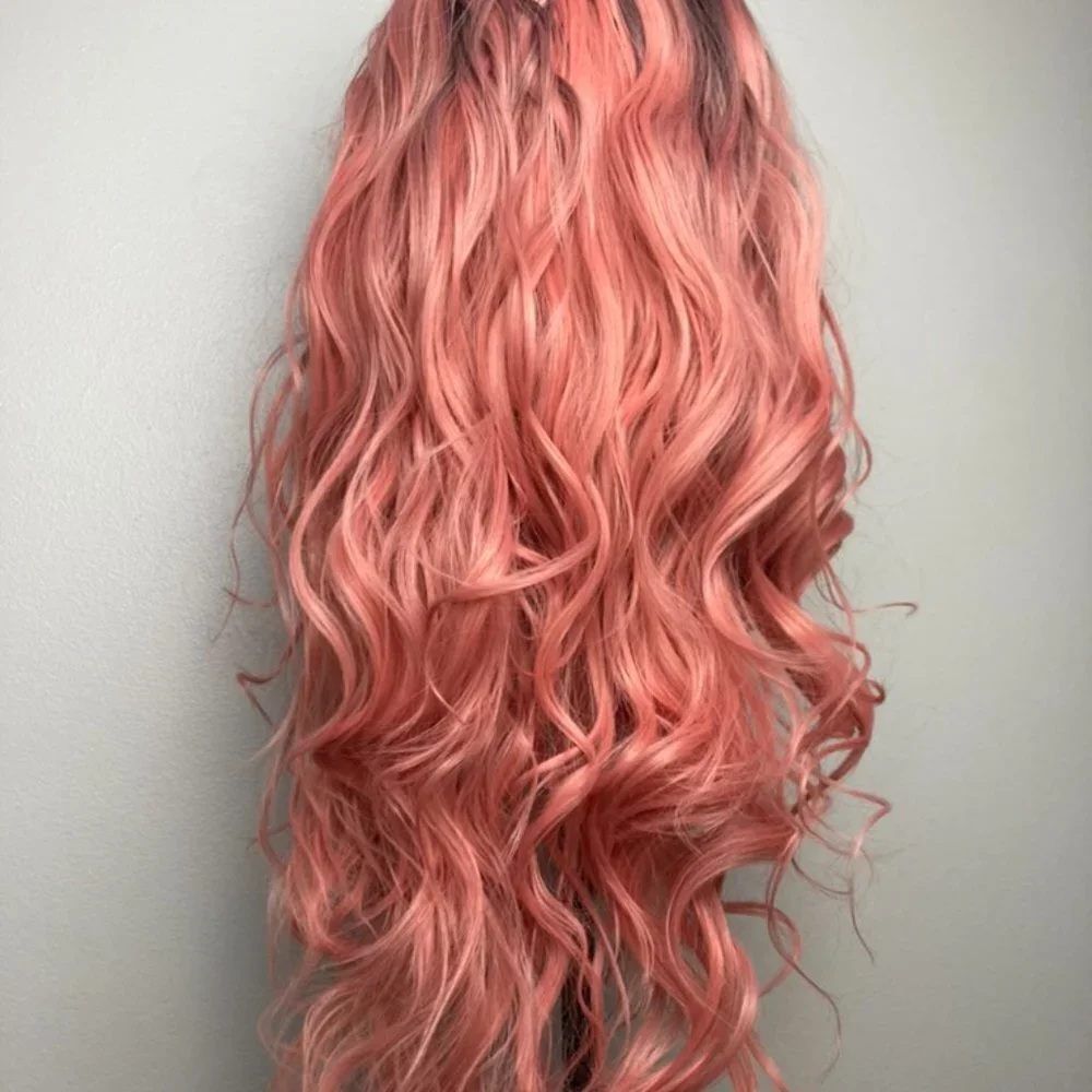 Pink Wig With Black Lace Front Wig
